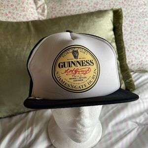 Rare Vintage Black Shandon Guinness‎ Stout Blue White Mesh Snapback Cap Hat